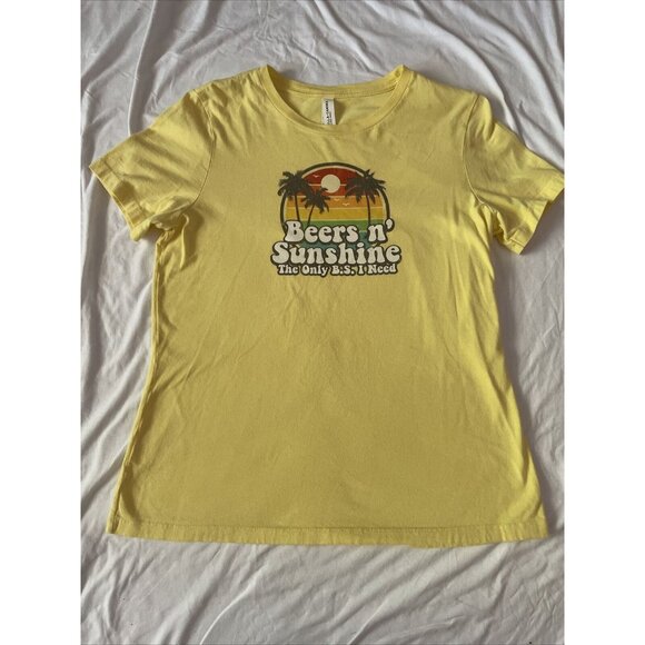 Bella + Canvas Yellow Graphic Tee "Beers N Sunshine The Only B.S. I Need" Airlum - Picture 1 of 11
